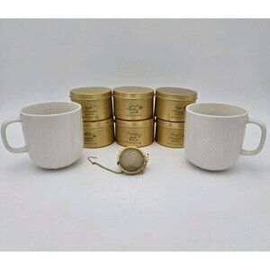 Modern Gourmet Sampler 6 Tea Set Loose Leaf Tea 2 Mugs Infuser Gold Gift Set